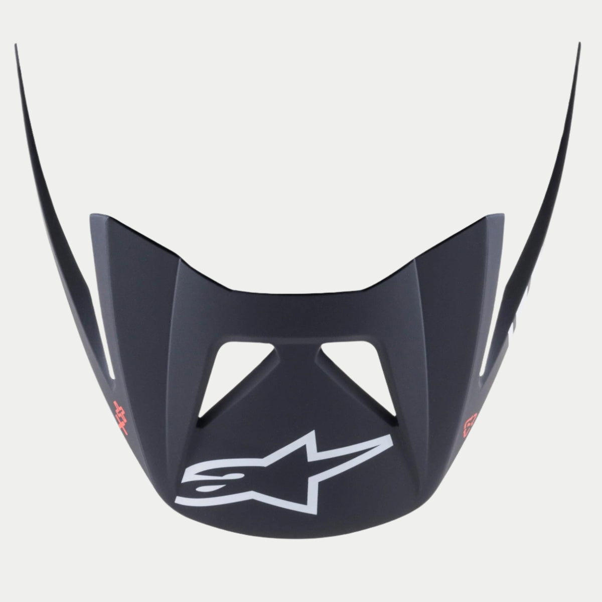 Alpinestars Visor Vector Tech A1, reservvisir för MTB-hjälm, matt svart och ljusgrå finish, framträdande vit Astars-logotyp på framsidan, kantig snap-on-design med ventilationsöppningar