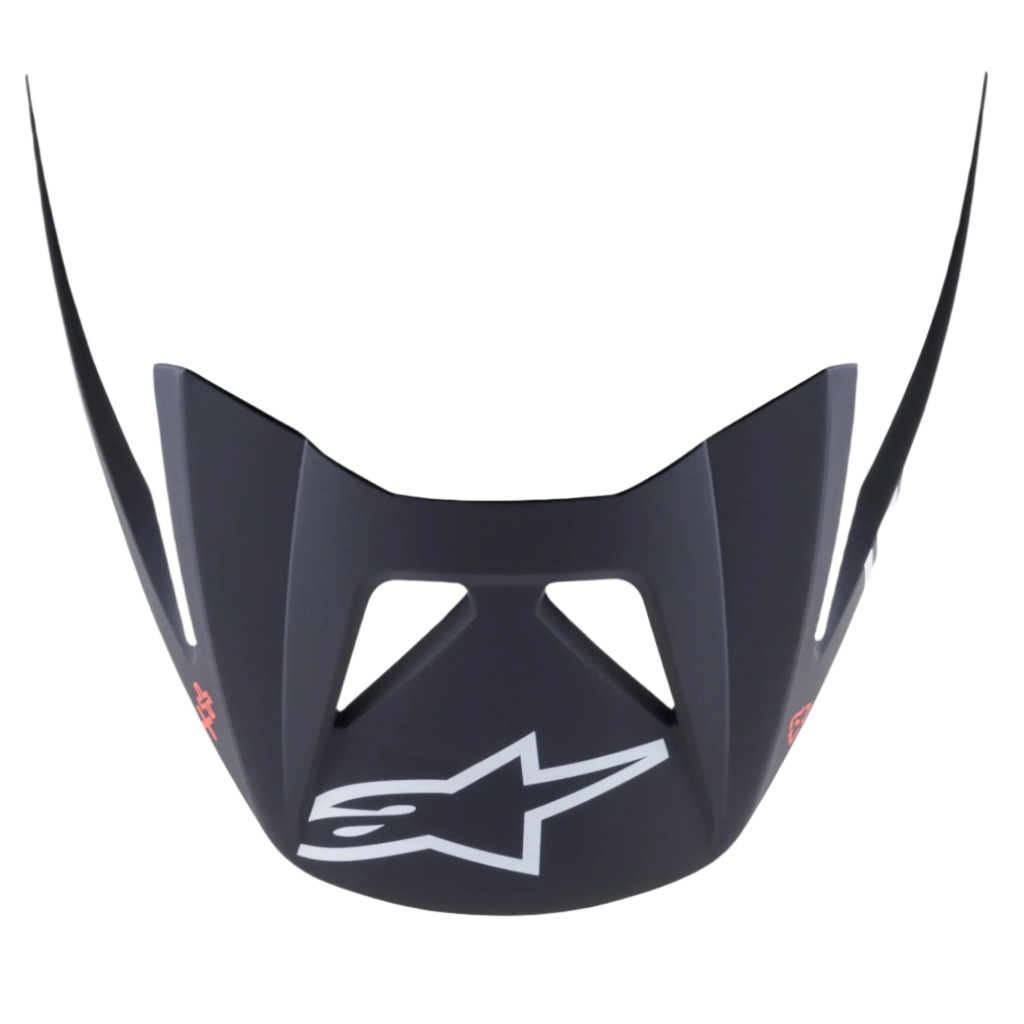 Alpinestars Visir Vector Tech A1, reservvisir för cykelhjälm, mattsvart och ljusgrå, vit A-stjärna-logotyp på framsidan, hållbar plastkonstruktion för MTB trail- och enduro-användning