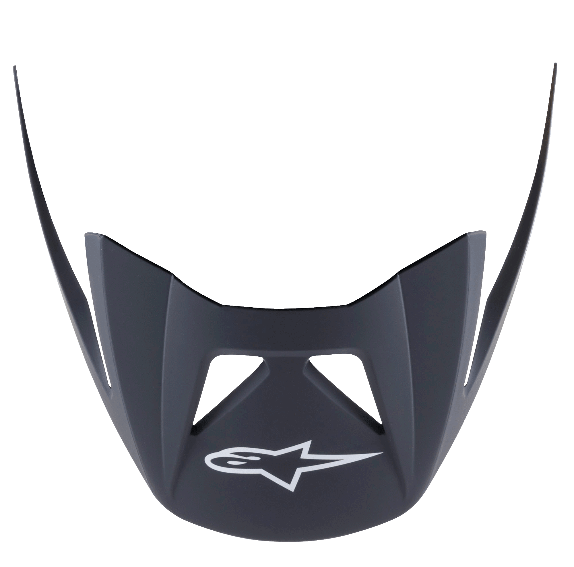Alpinestars Visir Vector Pro A2, ersättningsvisir för MTB-hjälm, Ebony mattsvart, vit Astars-logotyp på framsidan, kantig aerodynamisk form med ventilationsöppningar, matt plastfinish