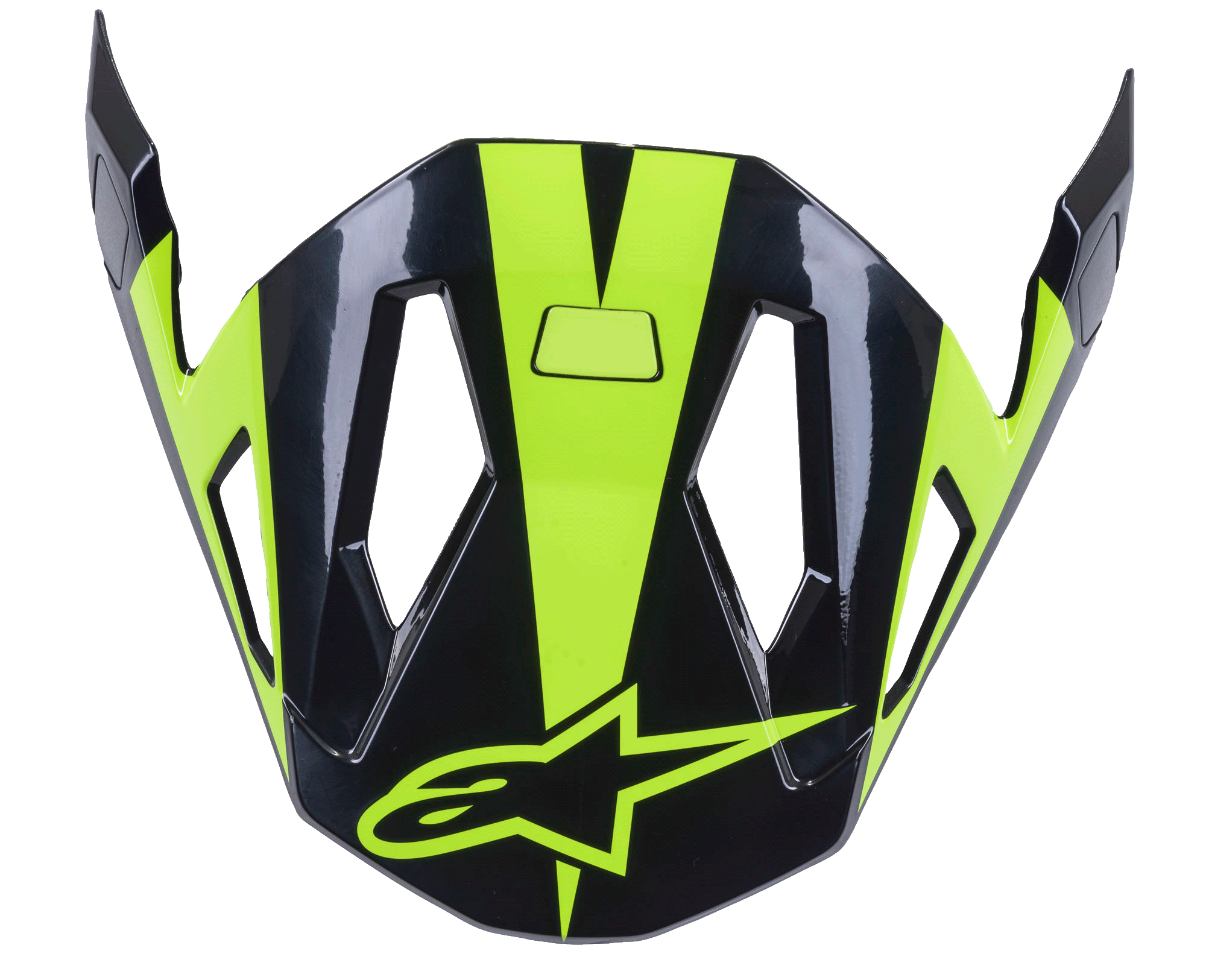 Alpinestars Missile Visir, MTB-hjälmtillbehör, svart och neongul blank, aerodynamisk design med luftflödesöppningar, glänsande finish med neongul stjärnlogotyp
