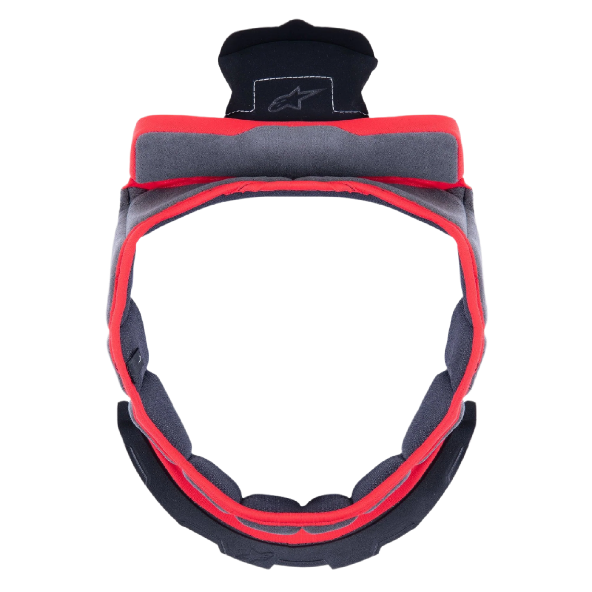 Alpinestars Supertech R10 Crown Pad, ersättningsvaddering för motorcykelhjälm, grå och röd, mjukt vadderad skumkonstruktion med stjärnlogotyp, cirkulärt nackstödsinlägg