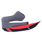 Alpinestars Supertech R10 Standard Kindkudde, höger sida, reservdel för motorcykelhjälm, grå mjuk vaddering med svarta och röda detaljer, röd dragflik för ERS (Emergency Release System)