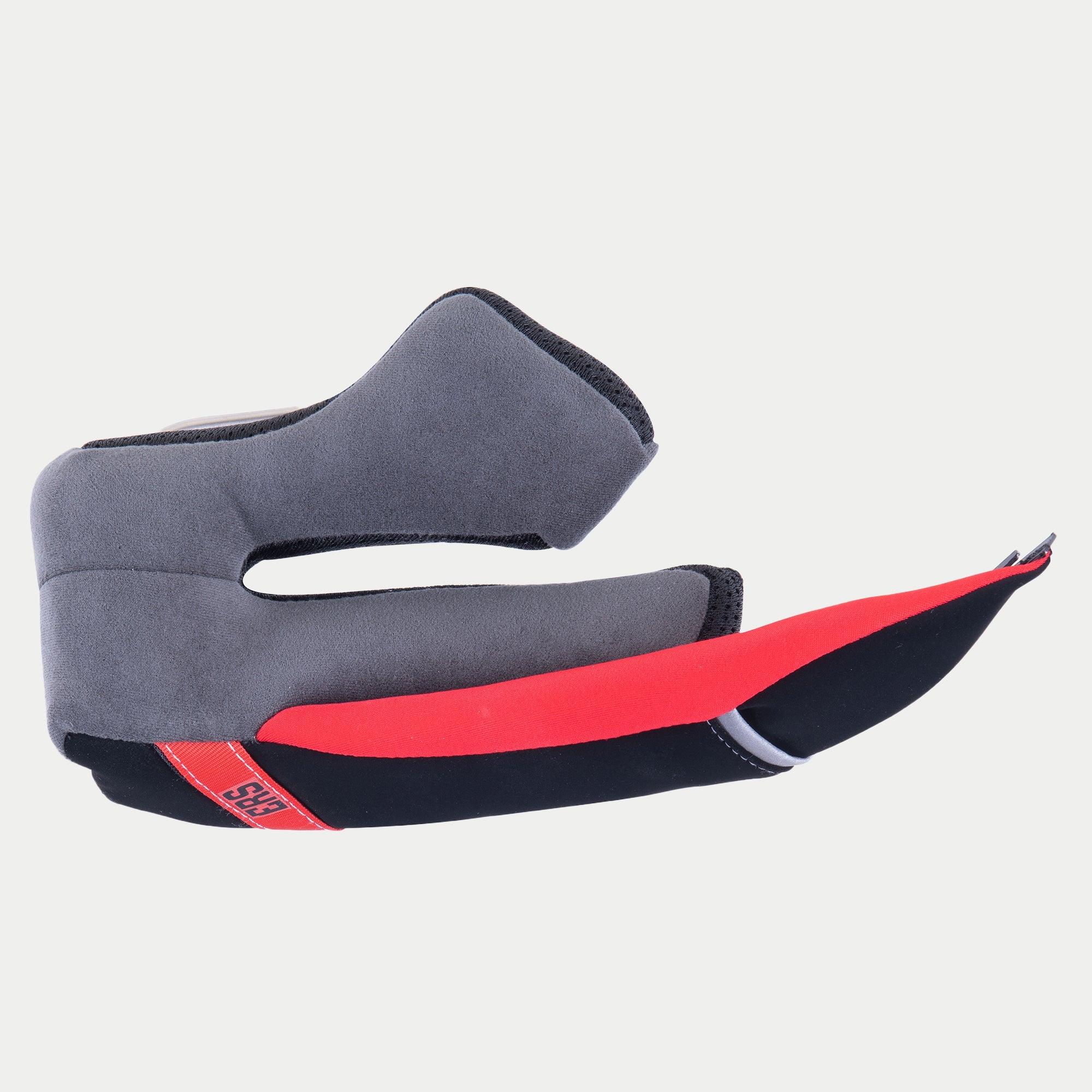 Alpinestars Supertech R10 Standard Kindkudde, grå och röd, utbytesdel för hjälminredning med mjuk grå vaddering och en röd ERS-nödutlösningsflik, sidoprofil