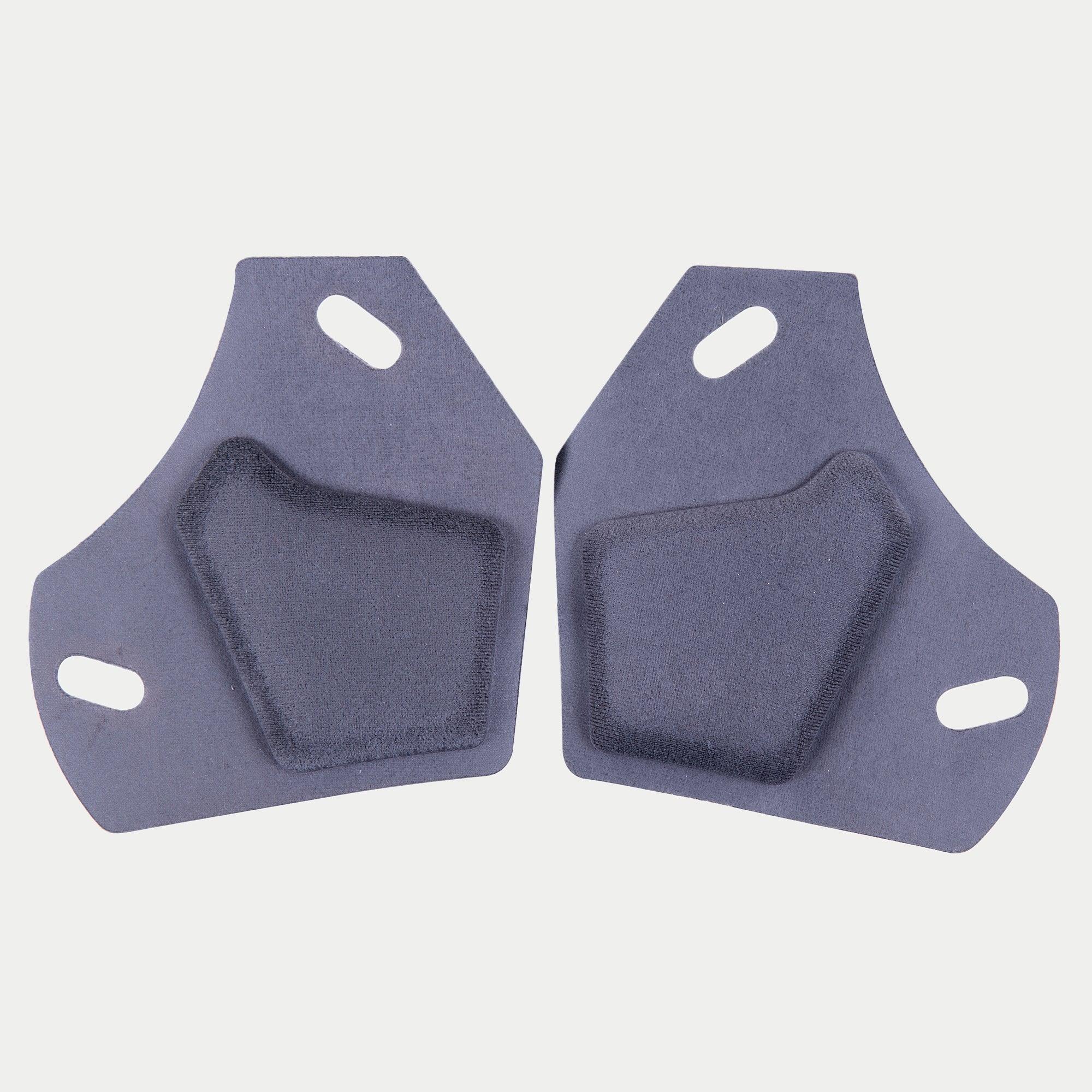 Alpinestars Supertech R10 Ear Pads Set, Motorcycle Helmet Accessory, Gray, pair of replacement interior ear pads featuring flat gray fabric backing with oval cutouts and raised central padding, official service part for S-R10 helmets