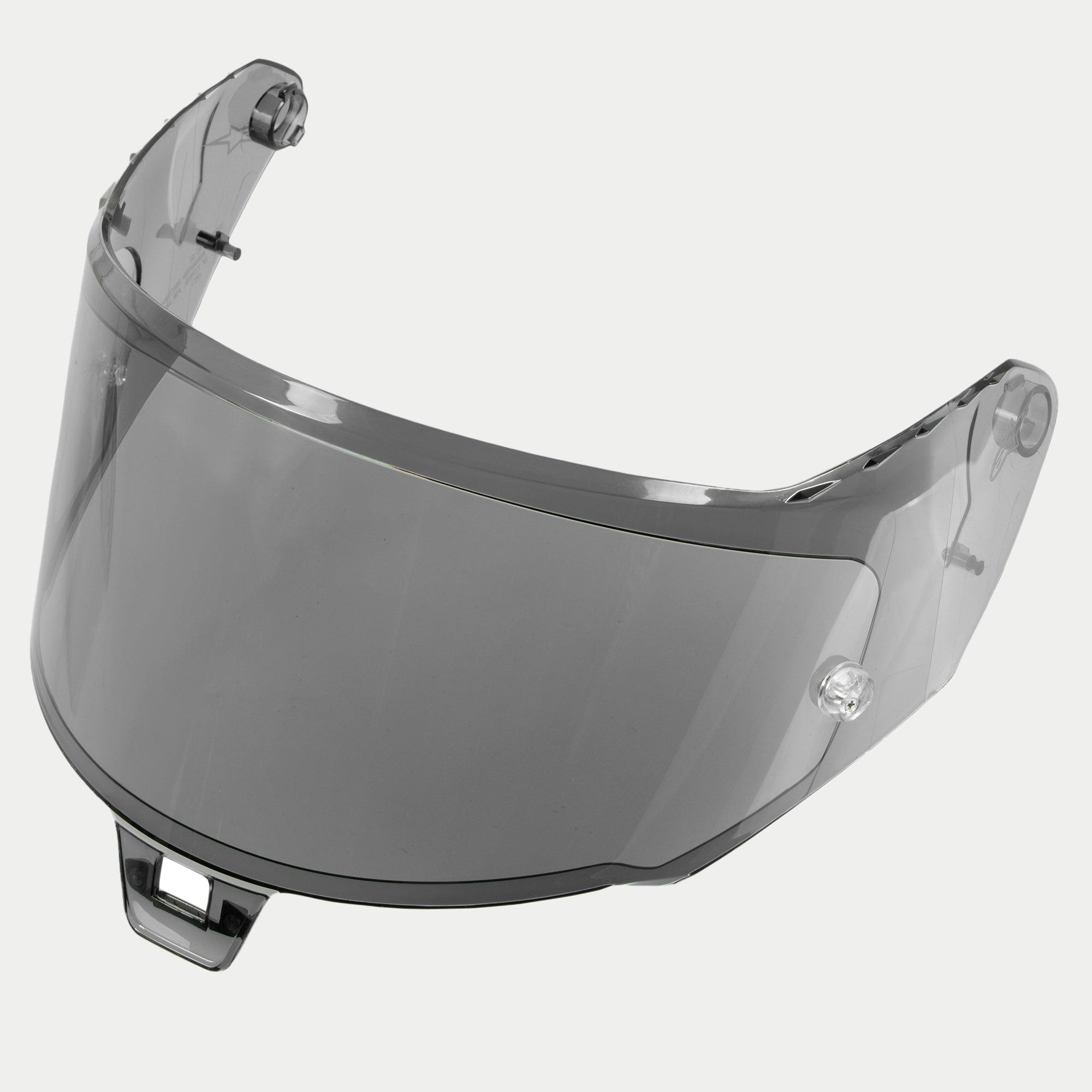 Alpinestars Supertech R10 AFHS-01 Shield, hjälmvisir, Light Smoke, halvgenomskinlig grå plast, aerodynamisk böjd design med sidomonteringspunkter och central flik, reservdel för racinghjälmen S-R10