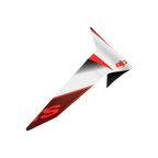 Alpinestars Supertech R10 Team Standard Spoiler, motorcykelhjälmstillbehör, glansig finish i kolfibersvart, rött och vitt, aerodynamisk reservdel med skarpt vinklad design och tydlig grafisk logotyp.
