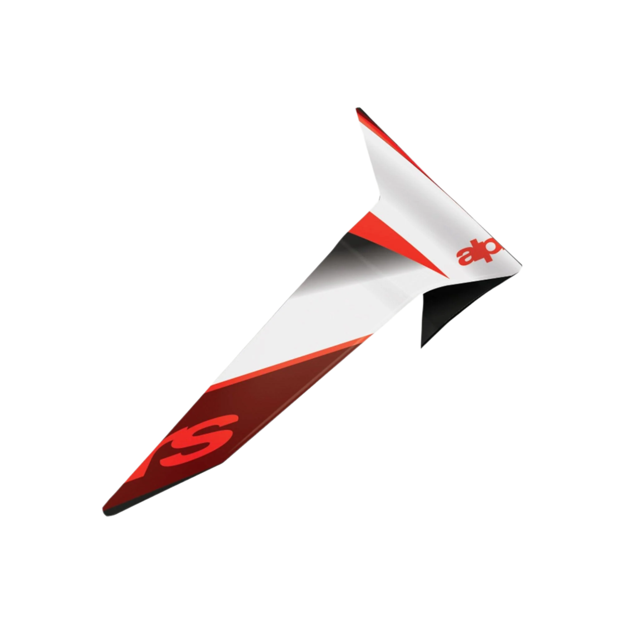 Alpinestars Supertech R10 Team Standard Spoiler, motorcykelhjälmstillbehör, glansig finish i kolfibersvart, rött och vitt, aerodynamisk reservdel med skarpt vinklad design och tydlig grafisk logotyp.
