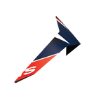 Alpinestars Supertech R10 Team Standard Spoiler, hjälmtillbehör för motorcykel, svart kolfiber, neonröd och matt mörkblå, aerodynamisk vingliknande design med kantig profil, vit S-logotyp, officiell reservdel för S-R10-hjälmar