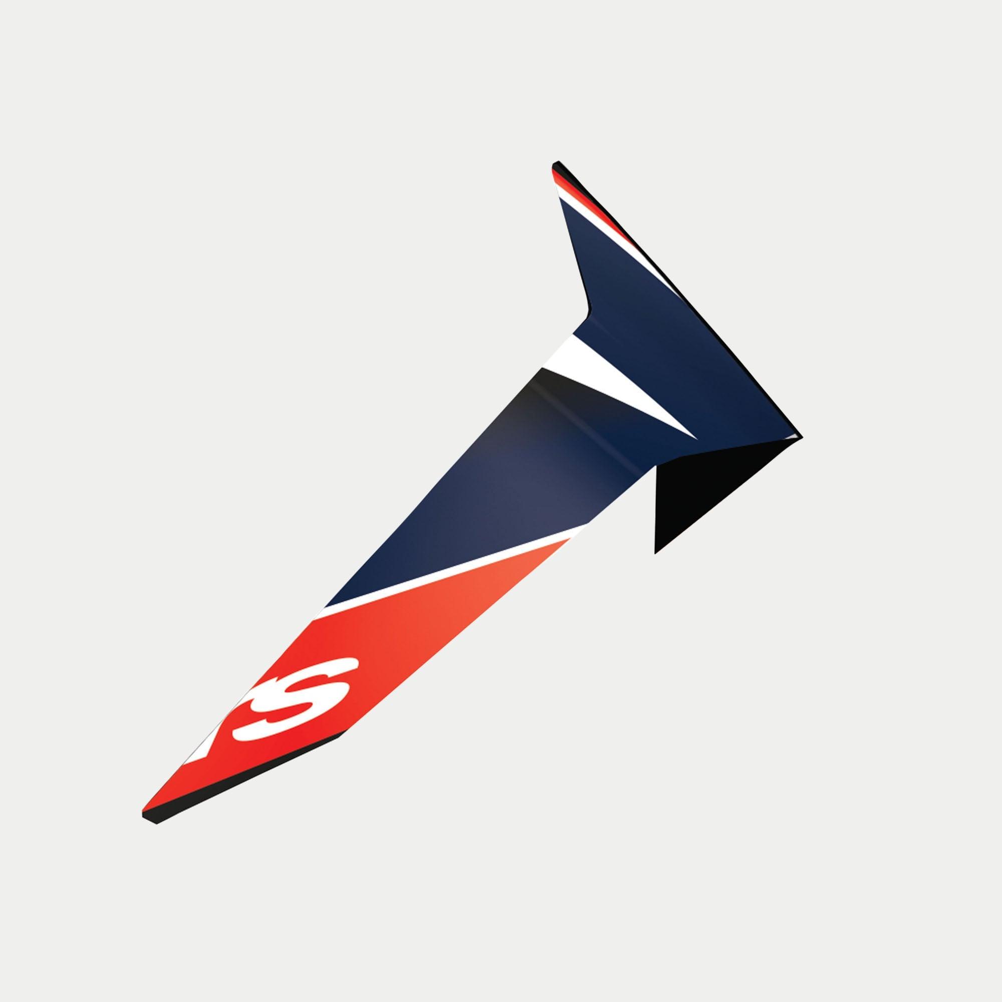 Alpinestars Supertech R10 Team Standard Spoiler, tillbehör till motorcykelhjälm, svart kolfiber, röd fluo och matt mörkblå, aerodynamisk design med grafiska mönster och vit logotyp, officiell reservdel för S-R10-hjälmar
