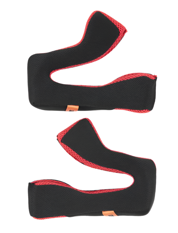 Alpinestars S-M5 set med kindkuddar +5 mm, ersättningsvaddering för hjälm, svart tyg med röd meshkant, ergonomisk böjd design, hjälmtillbehör för motocross och terrängkörning