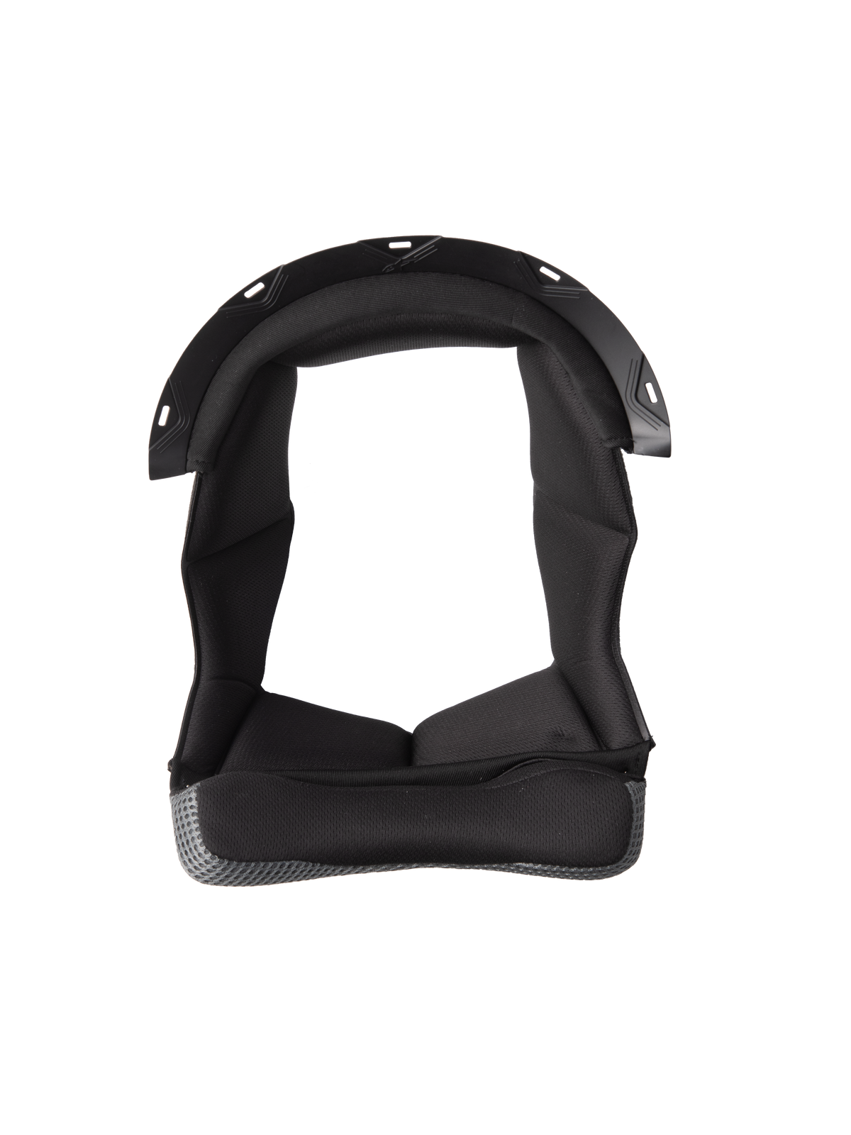 Alpinestars S-M7 Crown Pad, svart hjälmfoder med U-formad design, vadderad insida med texturerat tyg, kant i grått meshmaterial, fästpunkter i plast, komfort- och skyddsvaddering för motorcykelhjälm