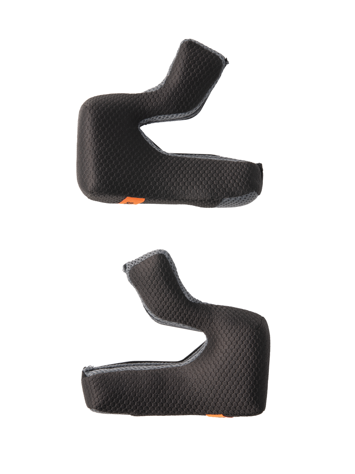 Alpinestars S-M7 kindkuddeset, ersättningsvaddering för hjälm, svarta med texturerat bikakemönstrat tyg och grå mesh-kanter, konturerade skumkuddar för ergonomisk passform, med orangea nödutlösningsflikar, tillbehör för motorcykelhjälmar