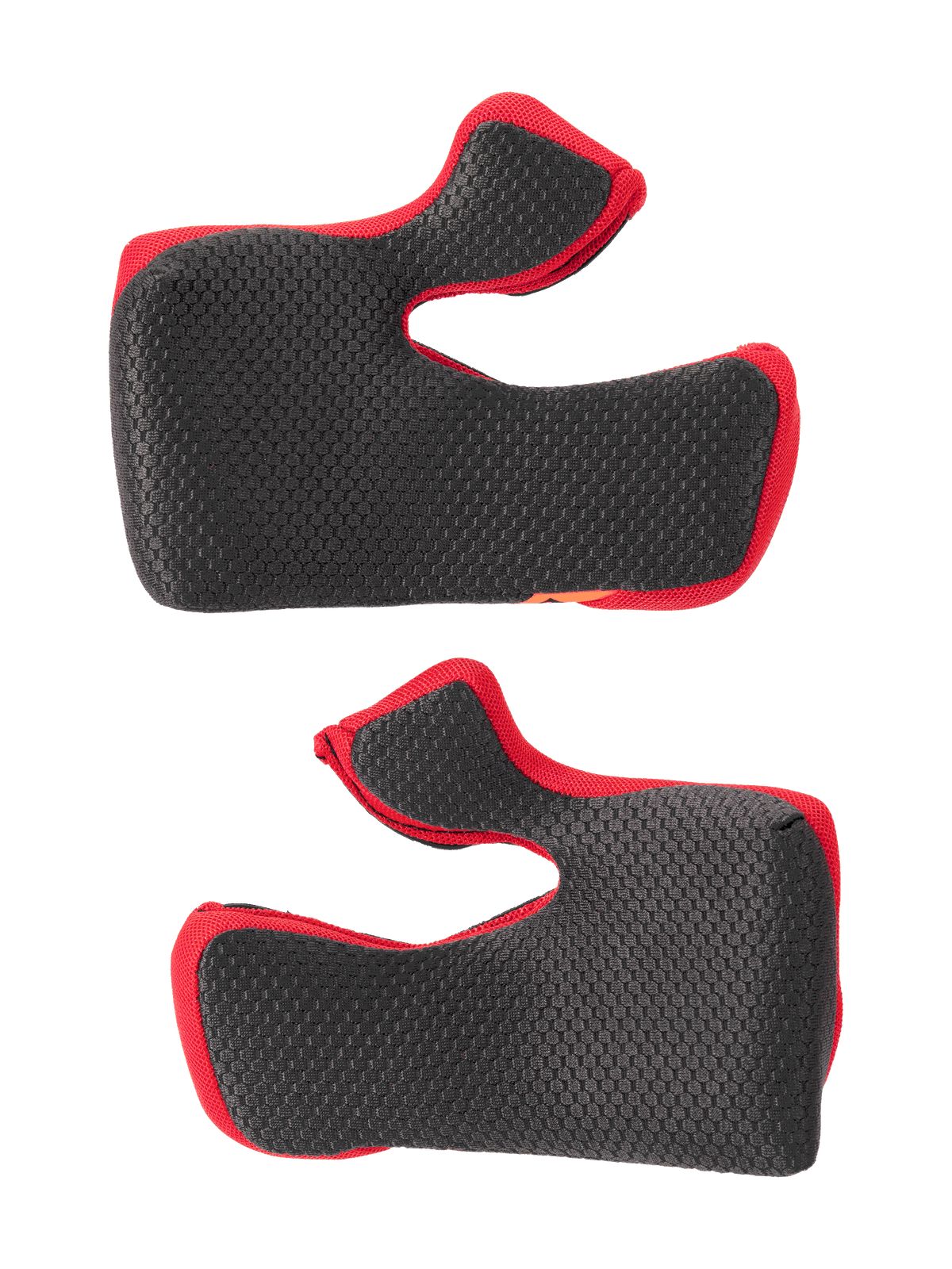 Alpinestars Supertech M10 22.06 Regular kindkuddsset, svarta med röda kanter, hexagonal mönstrad meshyta, utbytbar innerstoppning för motocrosshjälmar, svängd ergonomisk form