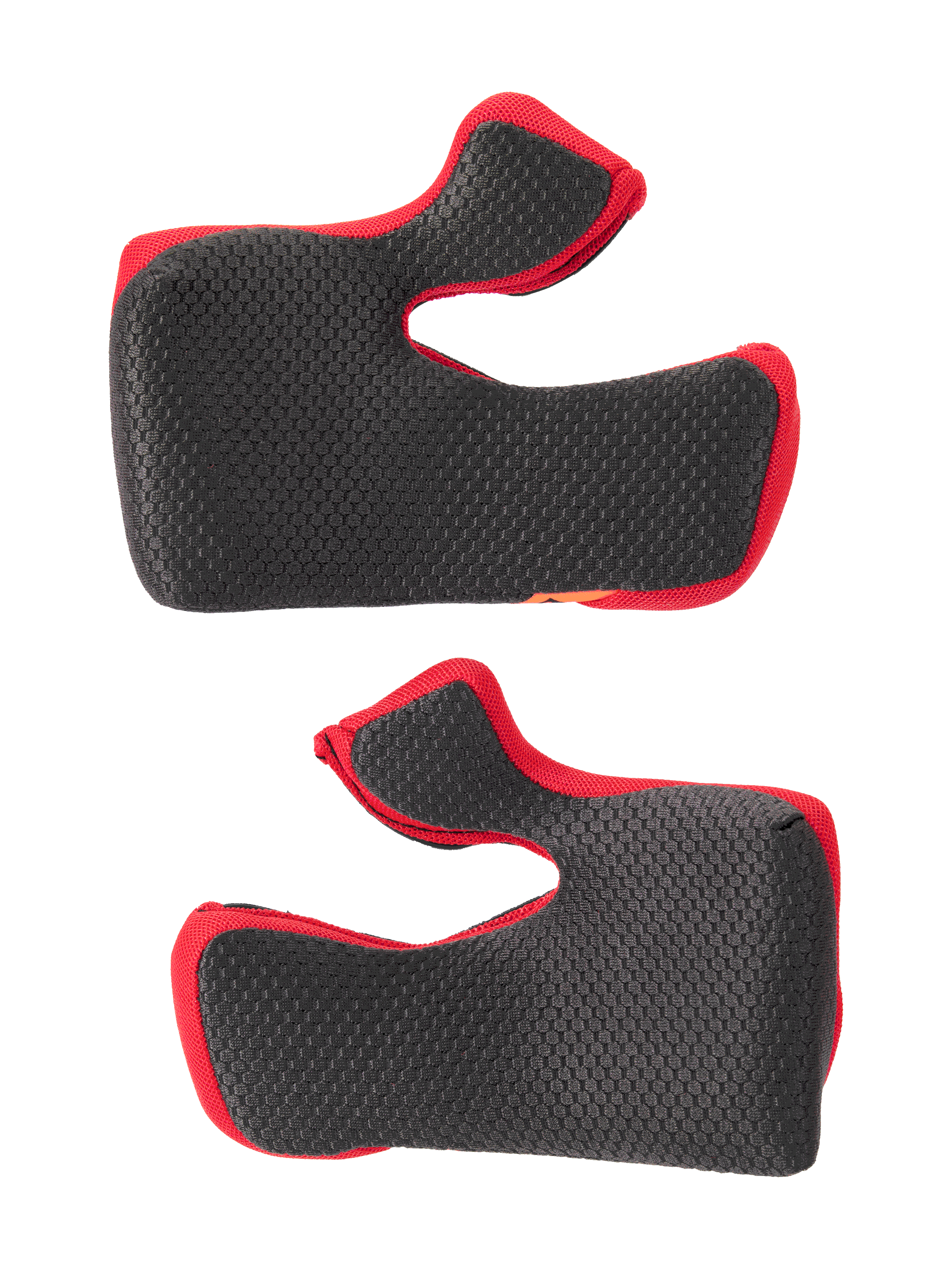 Alpinestars Supertech M10 22.06 Regular kindkuddsset, svarta med röda kanter, hexagonal mönstrad meshyta, utbytbar innerstoppning för motocrosshjälmar, svängd ergonomisk form