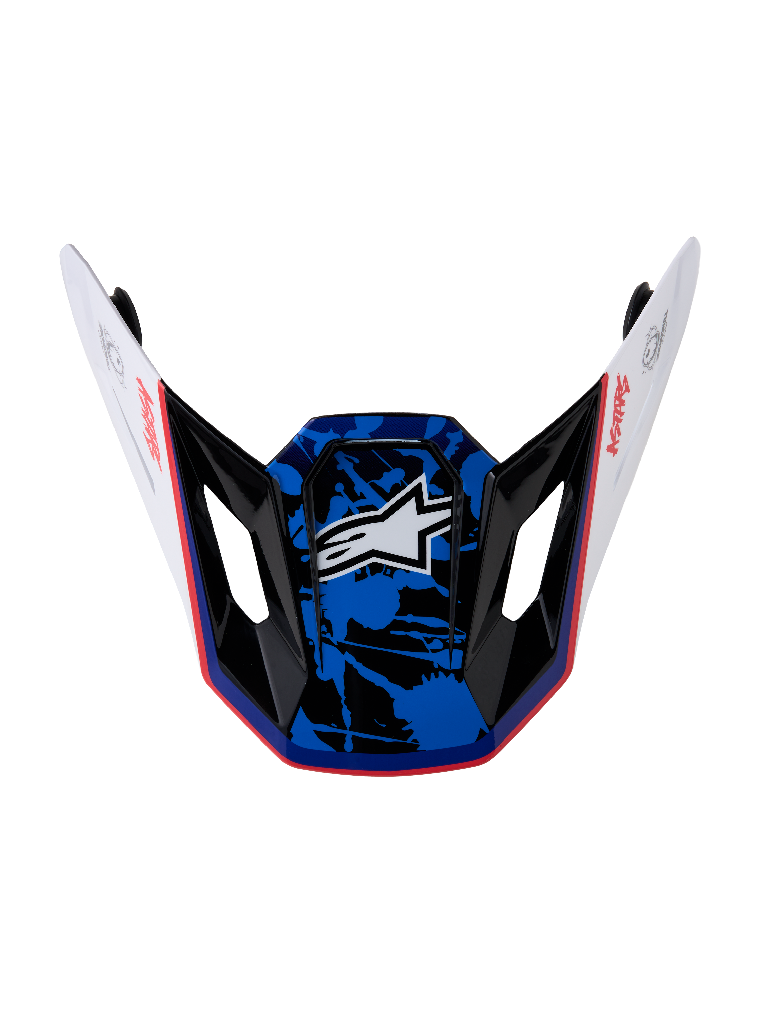 Alpinestars S-M7 Blaster visir, reservvisir för motocrosshjälm, vit, blå och röd med blank splattergrafik, officiell Alpinestars-reservdel