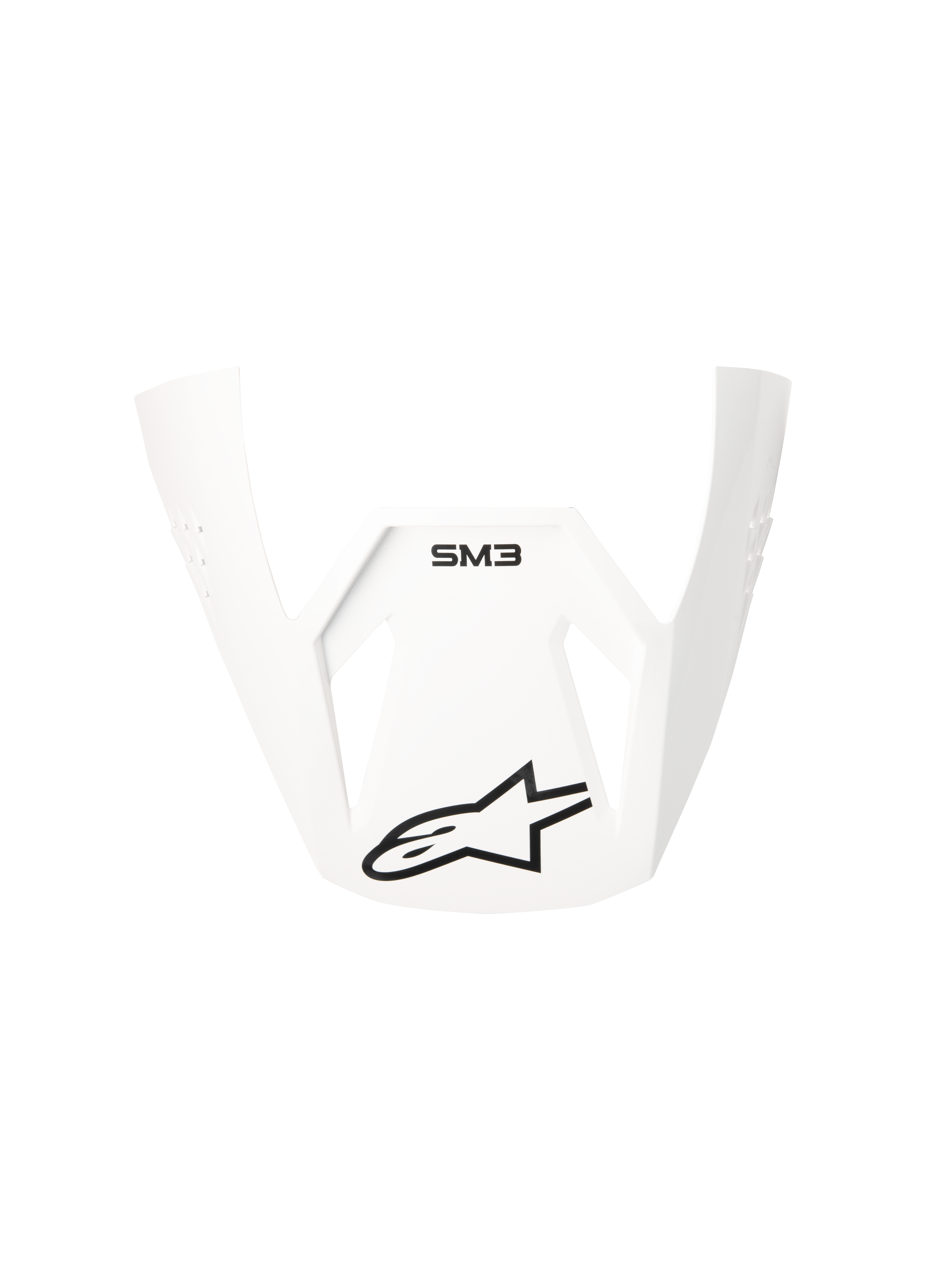 Alpinestars S-M3 Solid ECE06 visir, vit blank ersättningsskärm för motocrosshjälmar, med svart SM3-logotyp och Alpinestars stjärnlogotyp, vinklad och aerodynamisk design för off-road-prestanda