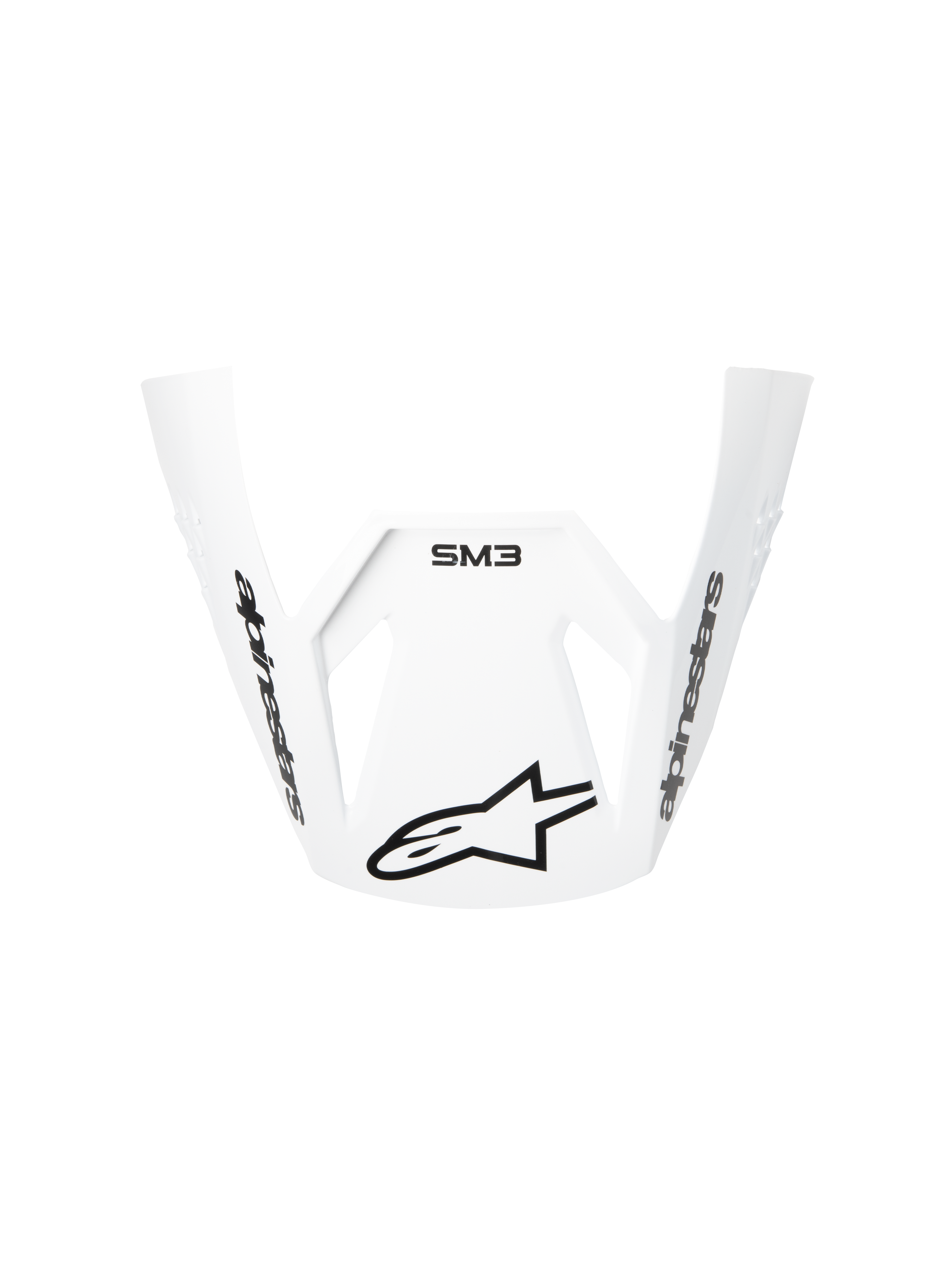 Alpinestars S-M3 Radium ECE06 Visor, White, Motorcycle Helmet Replacement Visor, curved aerodynamic design with black Alpinestars logos and SM3 branding, durable plastic for motocross performance