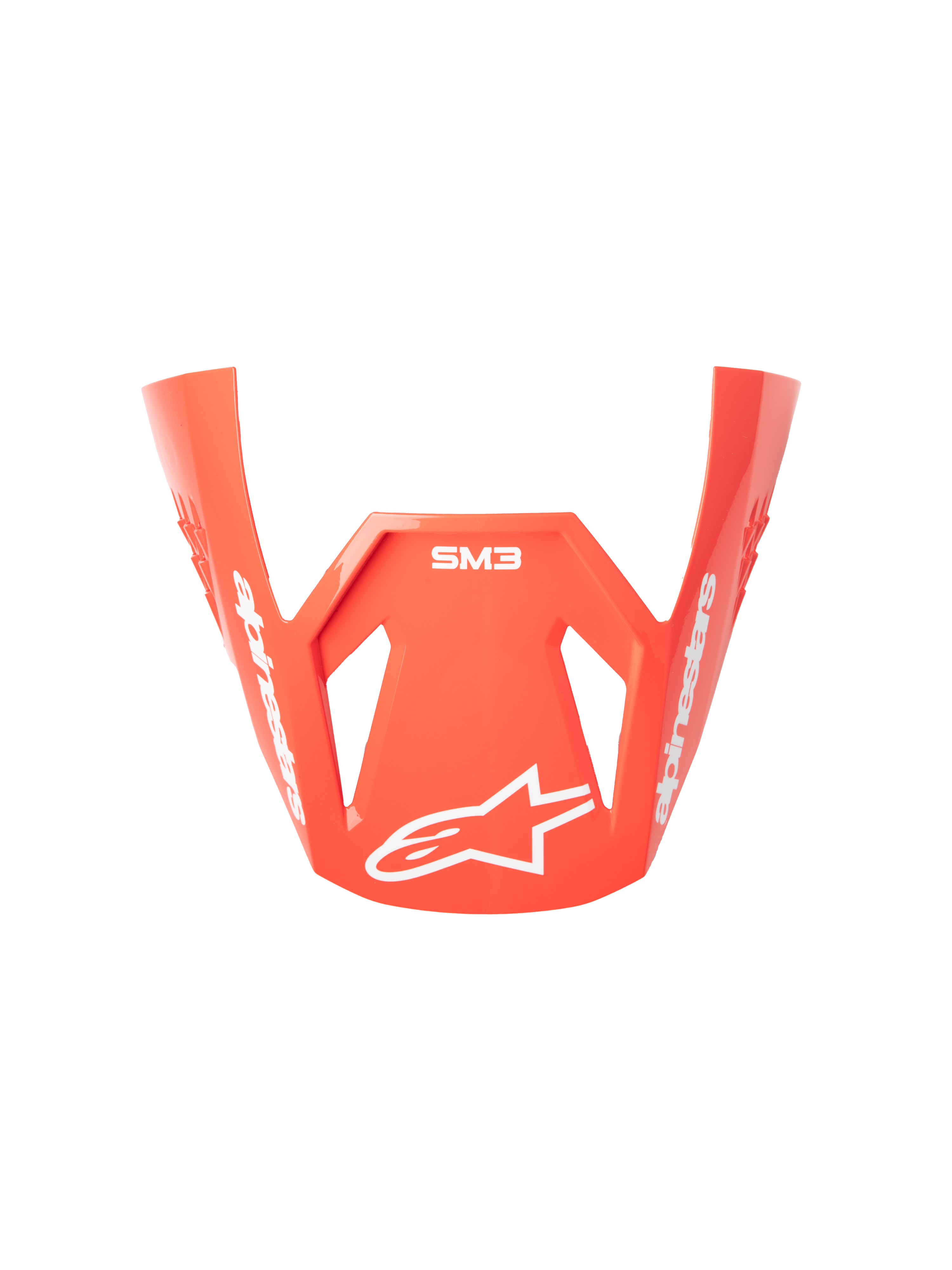 Alpinestars S-M3 Radium hjälmvisir, hjälmskärm för motorcykelracing, röd fluo, blank finish, med vit Alpinestars-logotyp och stjärnsymbol, kantig aerodynamisk design för off-road motocross-användning