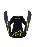 Alpinestars S-M3 Youth Radium Visor, ersättningsskärm för hjälm, matt svart med neongul grafik, med SM3-logotyp och Alpinestars-branding, vinklad aerodynamisk design för motocrosshjälmar