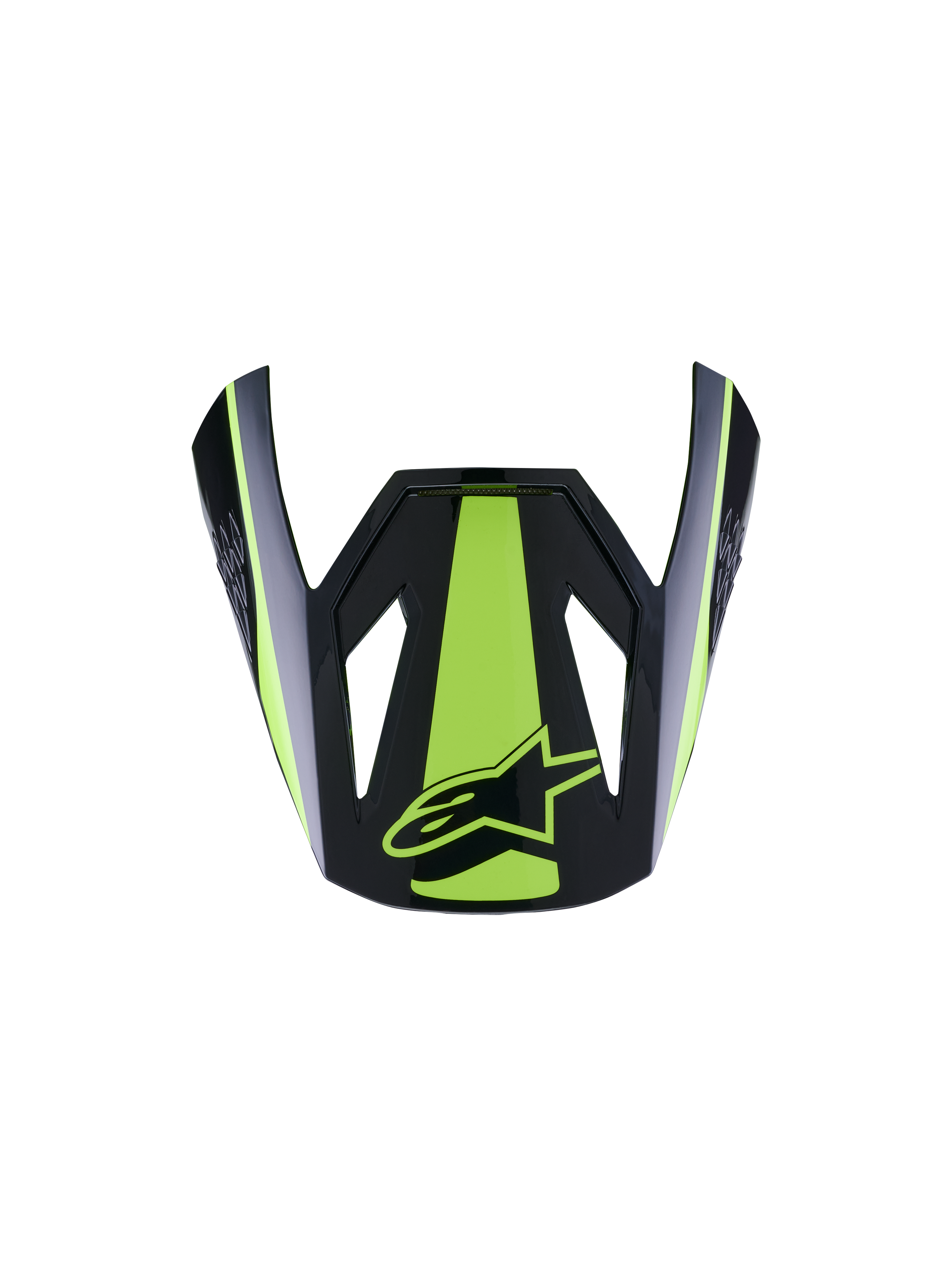 Alpinestars S-M3 Heat hjälmskärm ECE06, hjälmskärm för motorcykel, neongul och blank svart, med en framträdande neongul mittstrimma och sidoaccenter, blank svart finish med gul stjärnlogotyp, aerodynamisk skärmdesign för motocrosshjälmar