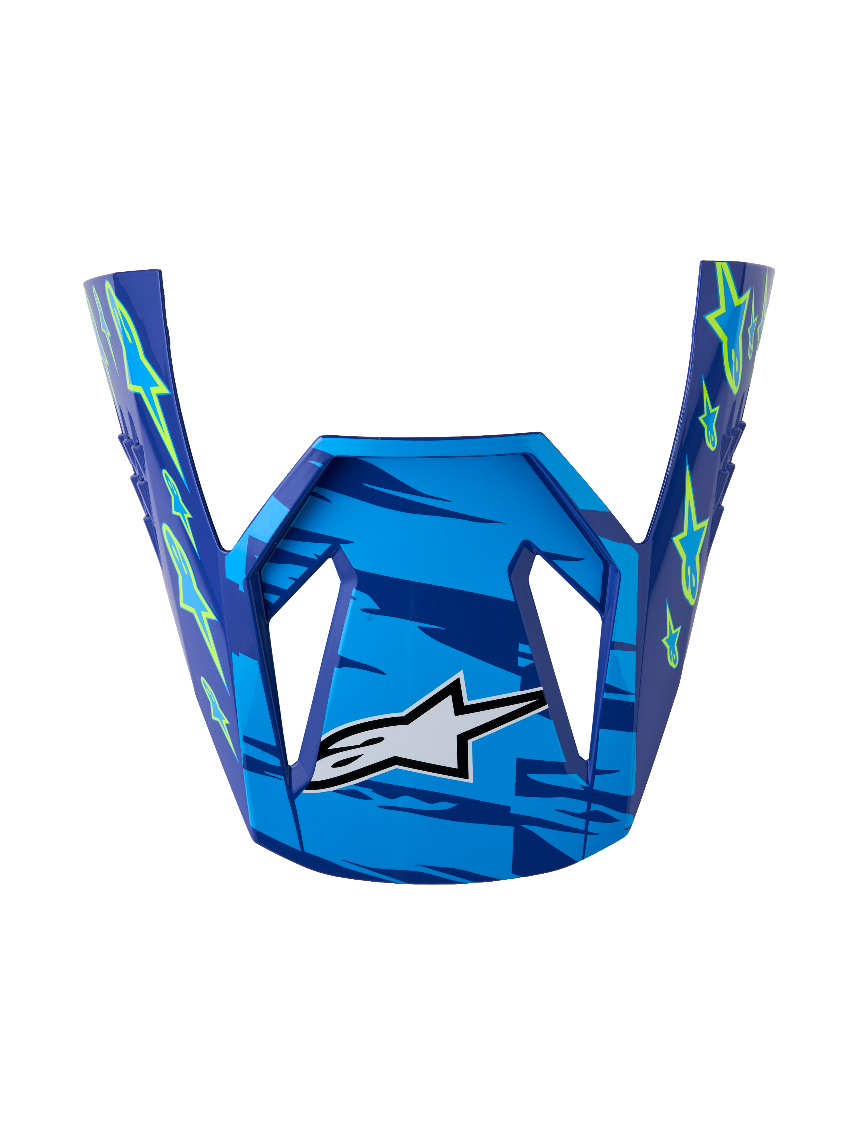 Alpinestars SM3 Falcon visir ECE06, ersättningsvisir för motocrosshjälm i blank blå och gul fluo med vit Astars-logotyp.