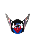 Supertech M10 Era Visor, Motocross Helmet Replacement Visor, Blue Red and Yellow Fluo, glossy black finish with angular graphics, central white star logo, and aerodynamic vent cutouts