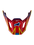 Alpinestars S-M7 Cast visir, reservdel till motocrosshjälm, blank röd med gul fluo och blå grafik, SM7-logotyp.