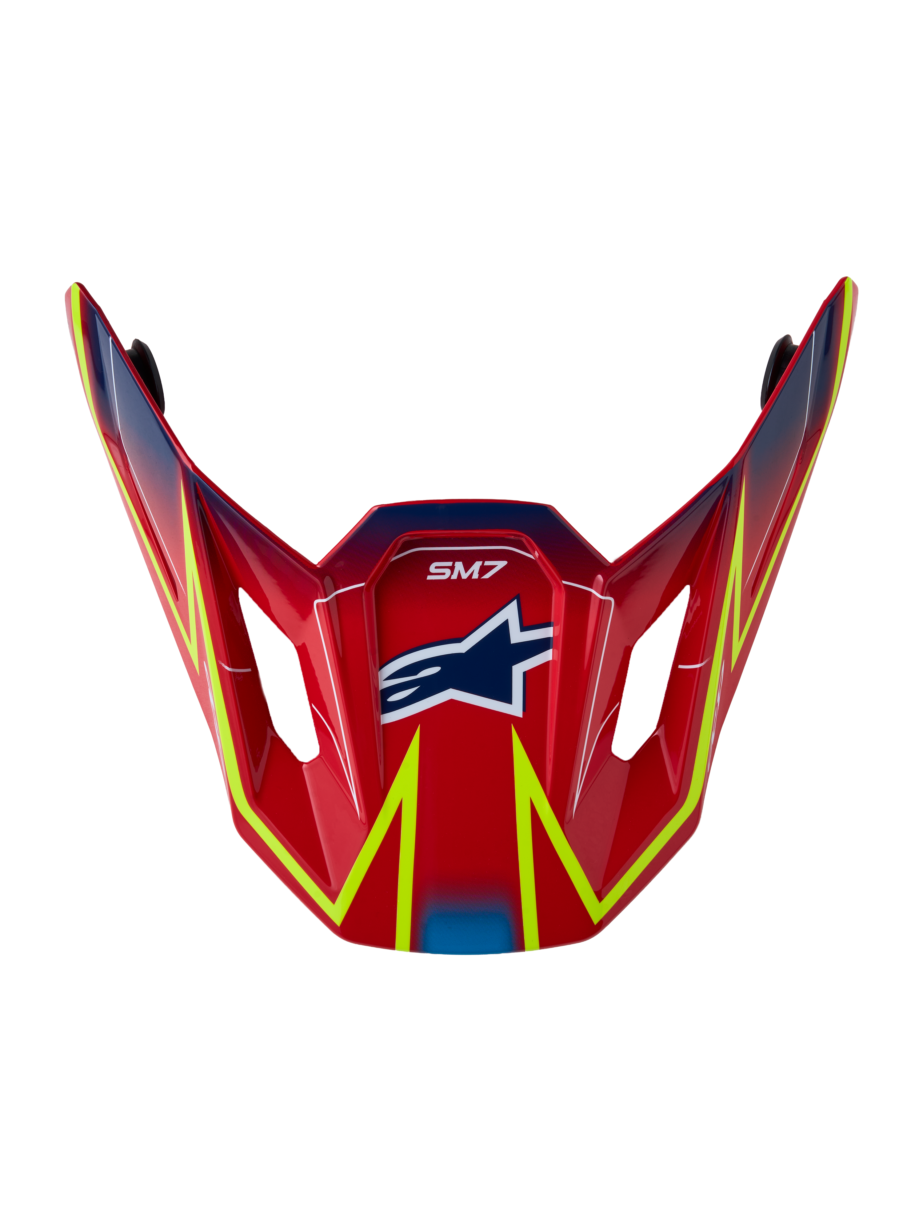 Alpinestars S-M7 Cast Visor, official motocross replacement part in glossy red with fluo yellow and blue graphics.