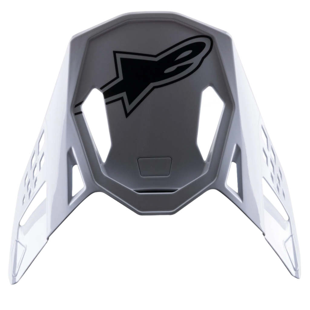 Alpinestars S-M8 Factory-visir, ersättningsskärm för motocrosshjälm, vit med svart Alpinestars-logotyp, glansig finish, aerodynamisk design med ventilationsöppningar