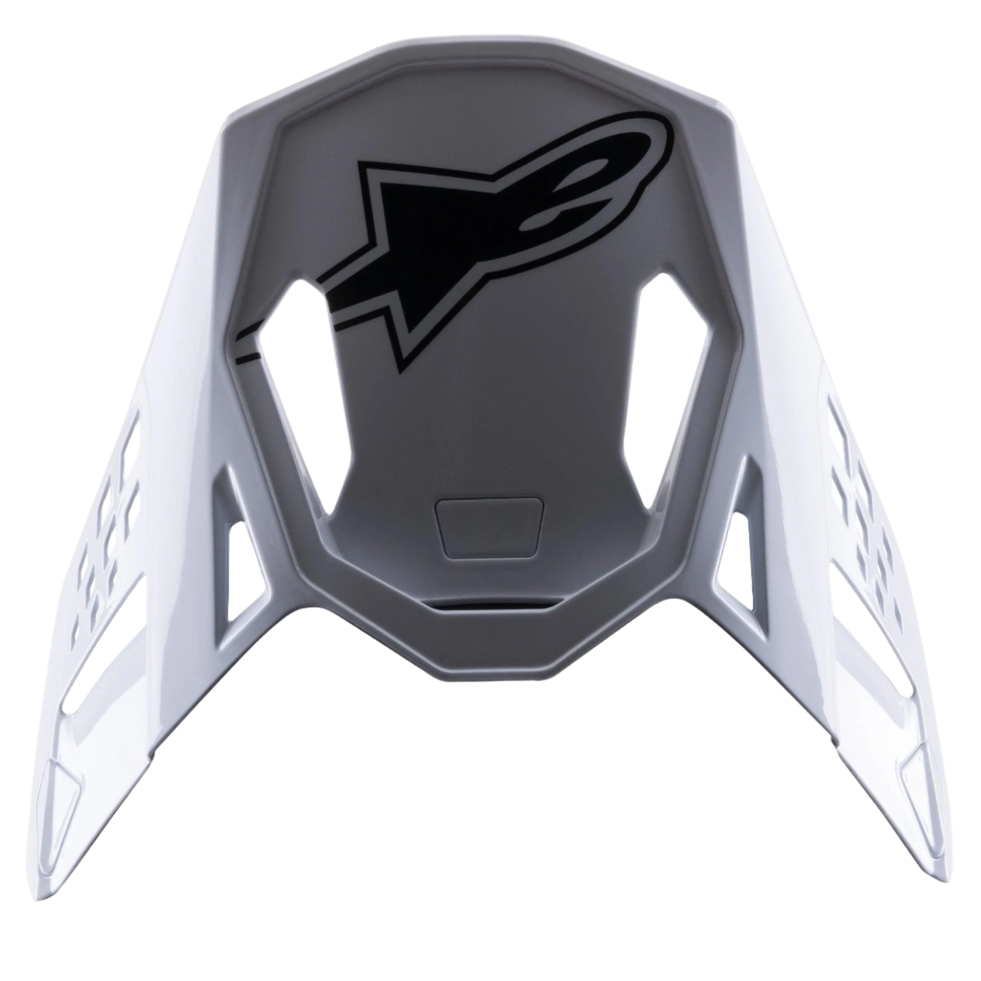 Alpinestars S-M8 Factory-visir, ersättningsskärm för motocrosshjälm, vit med svart Alpinestars-logotyp, glansig finish, aerodynamisk design med ventilationsöppningar
