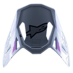 Alpinestars Supertech M10 Daytona 23 LE Visir, ersättningsvisir för motocross, Haze Gray med lila och vita detaljer, svart logotyp på undersidan, lättviktig ventilerad design för MX-racing