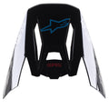 Alpinestars S-M5 Bond visir, ersättningsskärm för motocrosshjälm, Black Cyan Glossy, med blå Alpinestars stjärnlogotyp och vita sidopaneler med "ASTARS"-text, designad för terrängkörning
