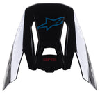 Alpinestars S-M5 Bond visir, ersättningsskärm för motocrosshjälm, Black Cyan Glossy, med blå Alpinestars stjärnlogotyp och vita sidopaneler med "ASTARS"-text, designad för terrängkörning