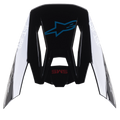 Alpinestars S-M5 Bond hjälmvisir, reservskärm för motocrosshjälmar, svart cyan blank med vit Astars-branding på sidorna, vy ovanifrån med blå stjärnlogotyp och röd SM5-text