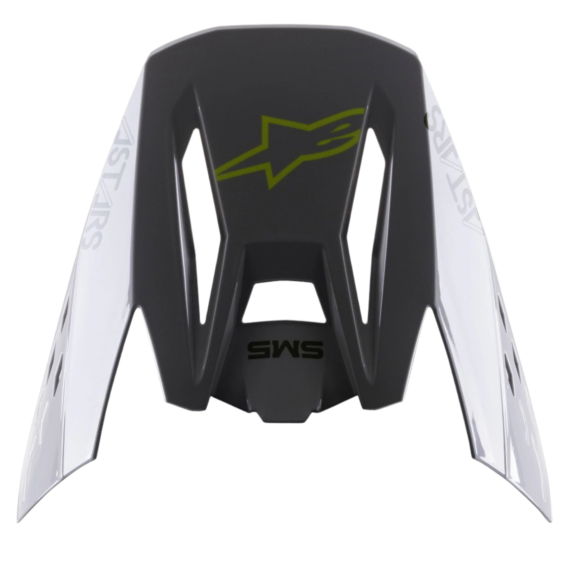 Alpinestars S-M5 Bond Visir, hjälmtillbehör, Silver Yellow Fluo Glossy, mörkgrå mittsektion med en neon-gul logotyp, sidopaneler i silver med Astars-branding, blank finish, ersättningsskärm för S-M5 motocrosshjälmar