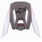 Alpinestars S-M5 Bond White Red Glossy-visir, ersättningsvisir för motocrosshjälm, glansig vit med röd ASTARS- och SM5-märkning, svart stjärnlogotyp, aerodynamisk design för terrängkörning