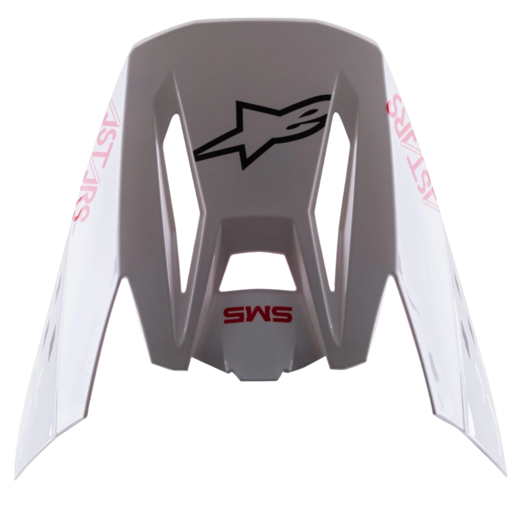 Alpinestars S-M5 Bond White Red Glossy visir, ersättningsskärm för motocrosshjälm, glansig vit finish med röd 'SM5'- och 'ASTARS'-logotyp, central svart stjärnlogotyp, tillbehör med snabbfäste för offroad-racingutrustning