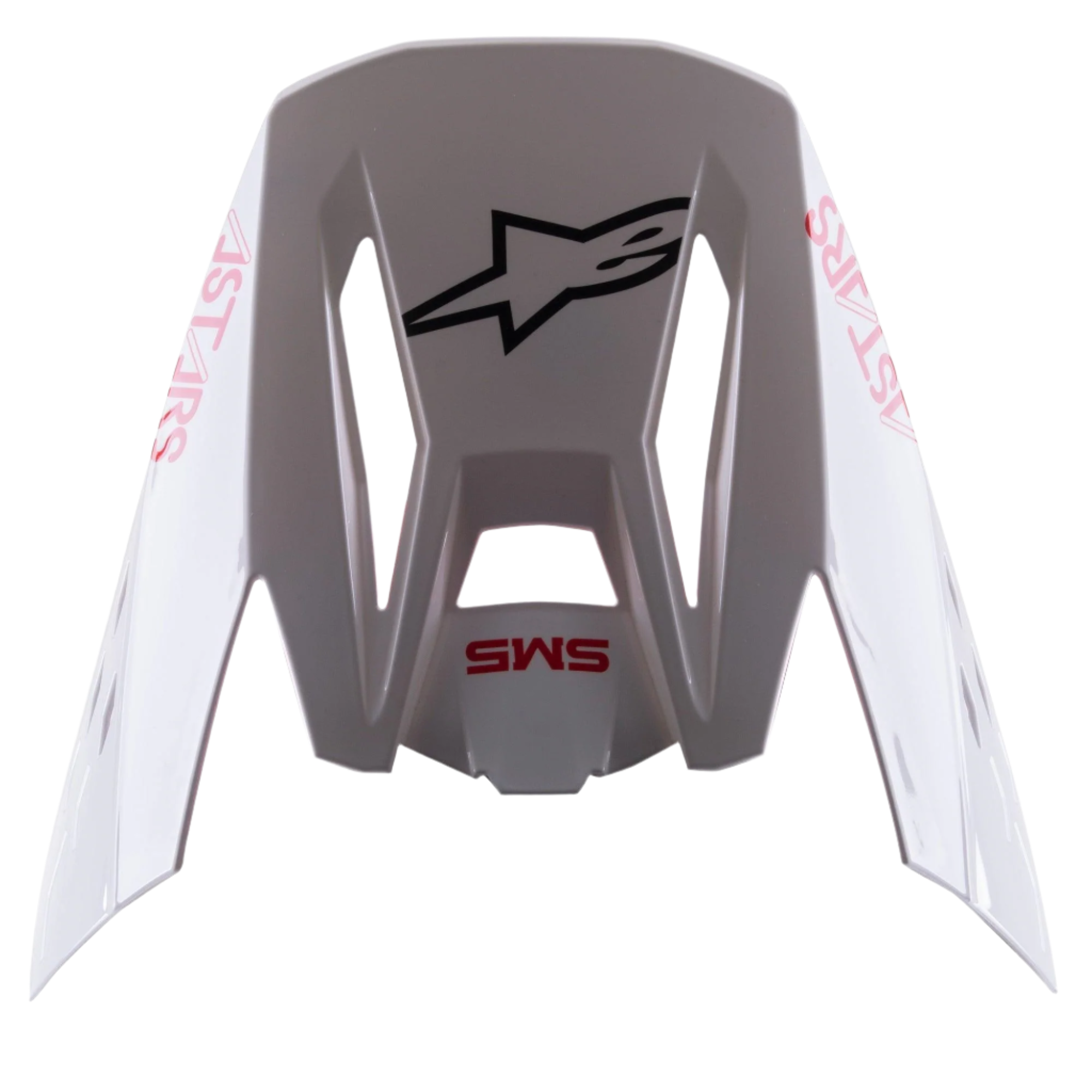 Alpinestars S-M5 Bond White Red Glossy visir, ersättningsskärm för motocrosshjälm, glansig vit finish med röd 'SM5'- och 'ASTARS'-logotyp, central svart stjärnlogotyp, tillbehör med snabbfäste för offroad-racingutrustning