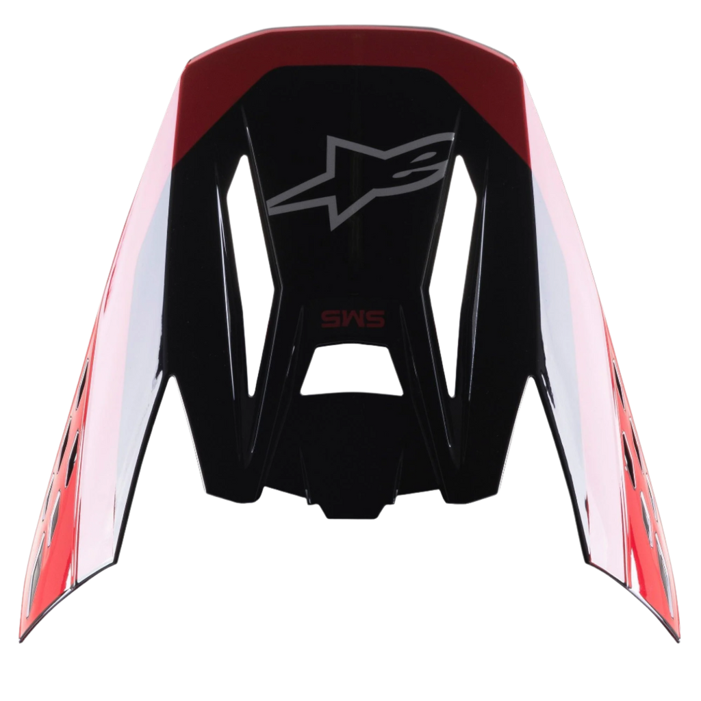 Alpinestars S-M5 Beam Black Red Glossy-visir, reservdel för motocrosshjälm, blank yta med röda accenter, med Astars-logotypen och SM5-text, designad för terrängkörning och motocross