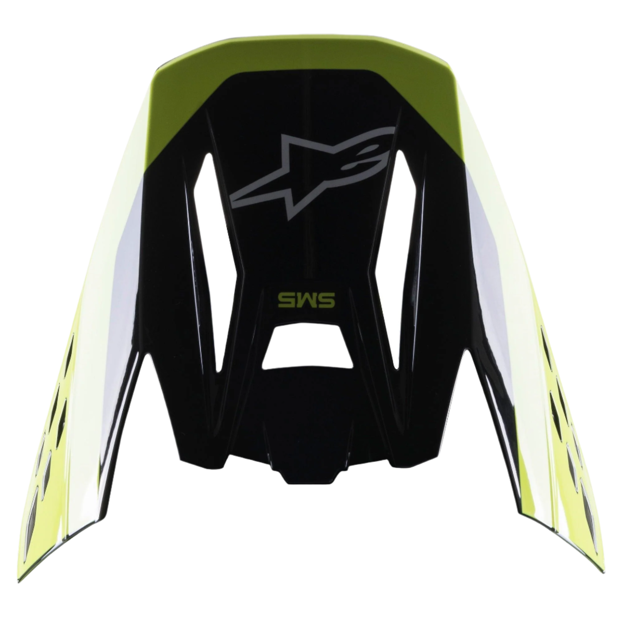 Alpinestars S-M5 Beam-visir, hjälmtillbehör, svart och neongul blank, med Alpinestars stjärnlogotyp och SM5-märkning, ersättningsskärm för motocrosshjälmar