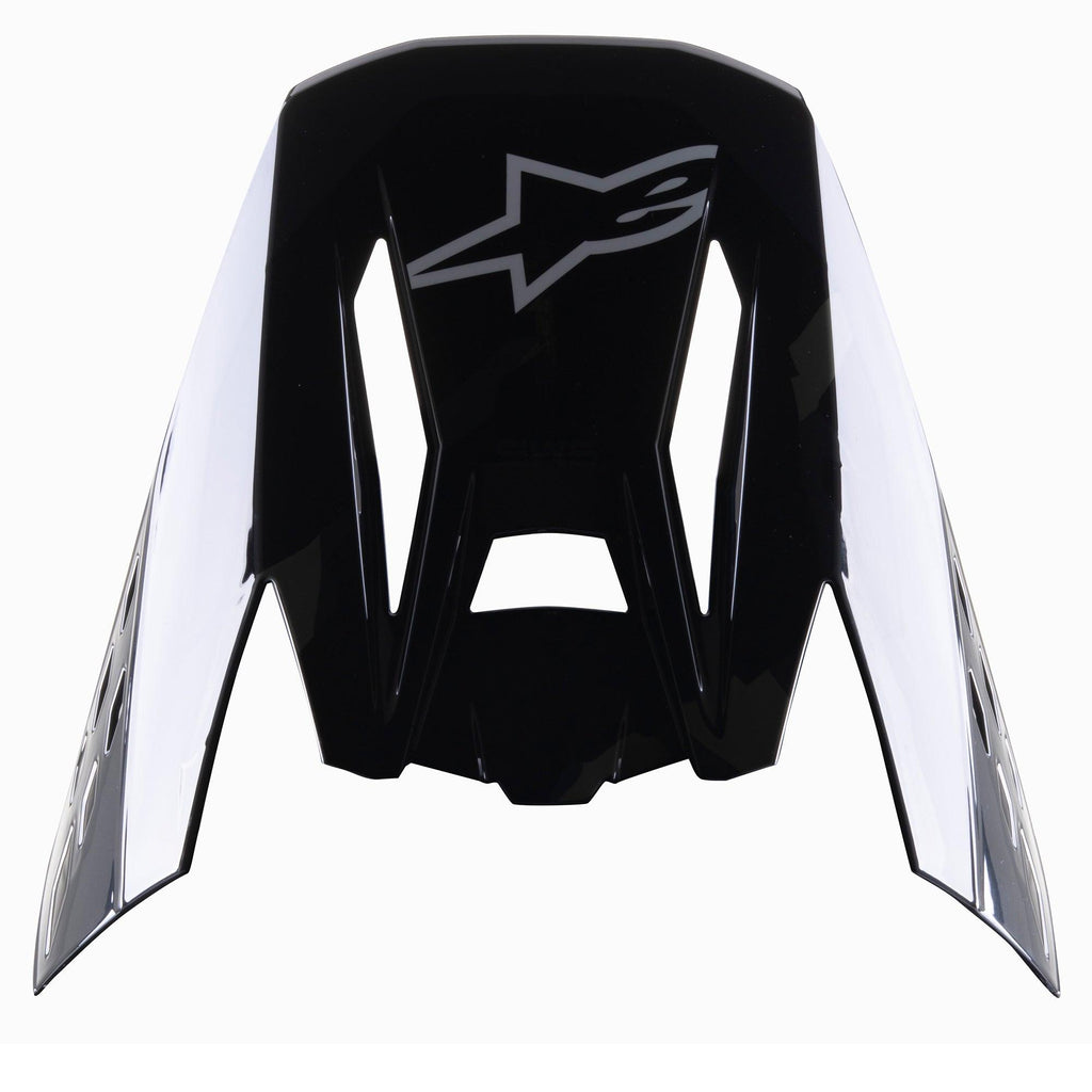 Alpinestars S-M5 Rover visir, ersättningsvisir för motocrosshjälm, svart antracit-kamouflage med glansig finish, grå Alpinestars-logotyp, kantig design med kamouflagedetaljer på sidorna, reservdelstillbehör för terränghjälmar.