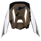Alpinestars S-M5 Rover-skärm, reservskärm för hjälm, Sand Tangerine Camo Glossy, brun bas med svarta kamouflagedetaljer, Alpinestars-logotyp och SM5-märkning, vinklad design för motocrosshjälmar