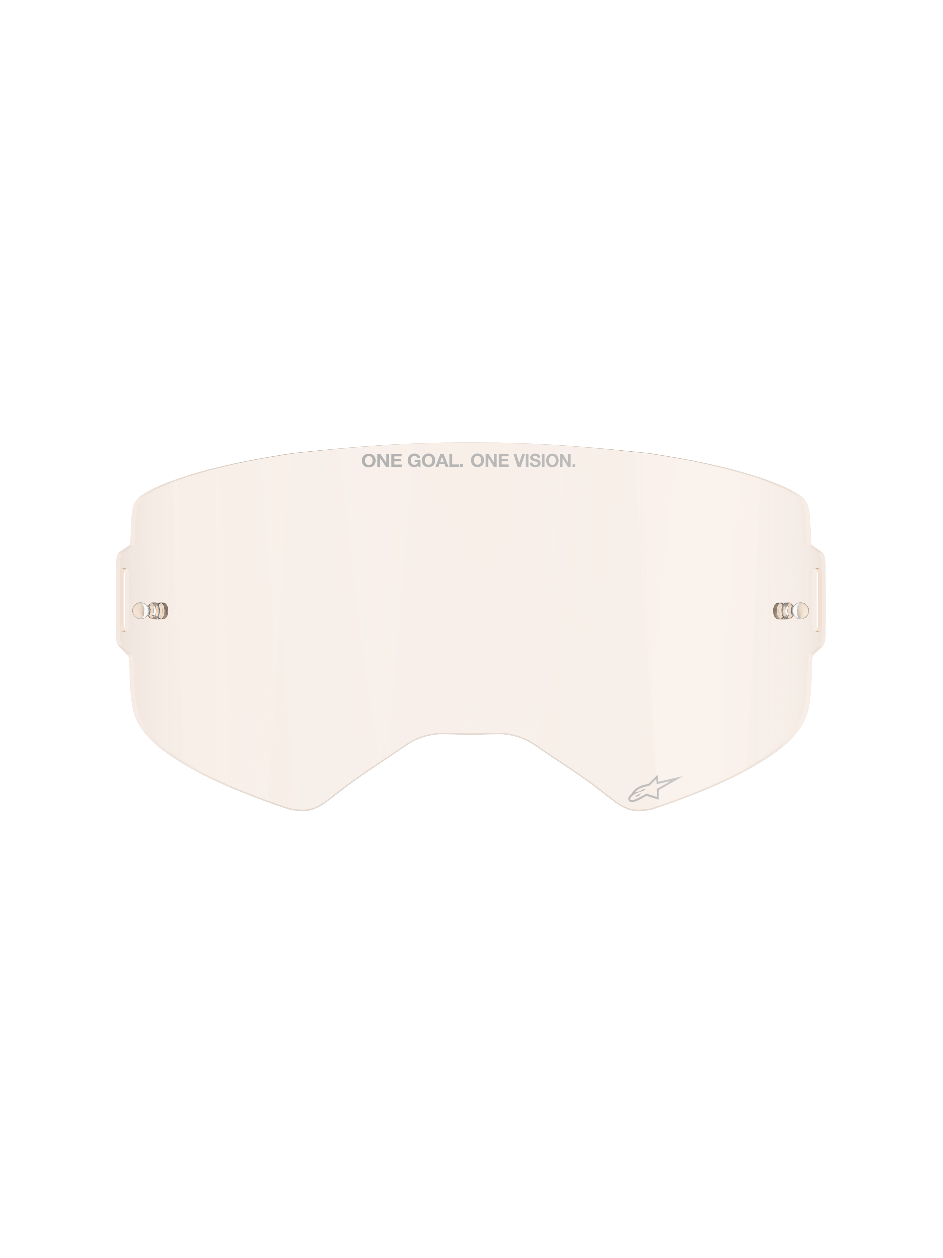 Alpinestars Supertech Goggle Lens, Light Copper Rose tint, injection-molded polycarbonate replacement lens, featuring 'ONE GOAL. ONE VISION.' branding and small star logo, integrated tear-off posts, off-road and motocross goggle accessory