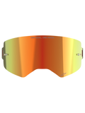 Alpinestars Supertech Mirror Lens, utbyteslins för motocrossglasögon, spegelröd med orange och gul gradient, texten "ONE GOAL. ONE VISION.", inbyggda fästen för tear-offs och reflekterande yta för offroad-racing