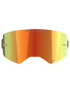 Alpinestars Supertech Mirror Lens, utbyteslins för motocrossglasögon, spegelröd med orange och gul gradient, texten "ONE GOAL. ONE VISION.", inbyggda fästen för tear-offs och reflekterande yta för offroad-racing