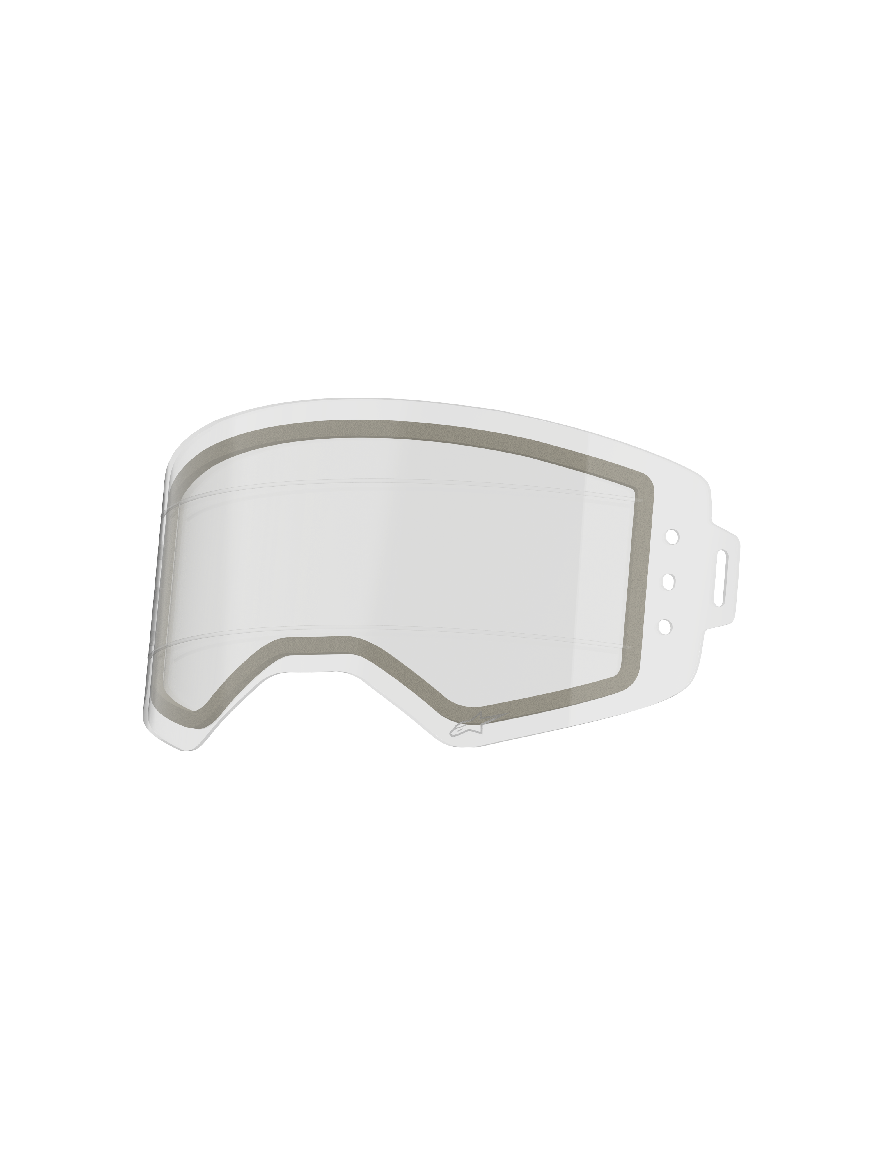 Alpinestars Supertech Dual Pane Roll Off-lins, klar reservlins för goggles, imskyddande dubbellinskonstruktion med grå neoprenförsegling och integrerade silikon-glidlinjer för smidig roll-off-prestanda, tillverkad av slagtålig polykarbonat