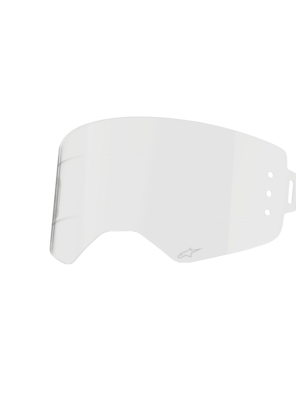 Alpinestars Supertech Roll Off Lens, Clear Goggle Accessory, Transparent injection-molded polycarbonate with horizontal glide lines, features small Alpinestars logo, official replacement part for Supertech Wide Vision goggles