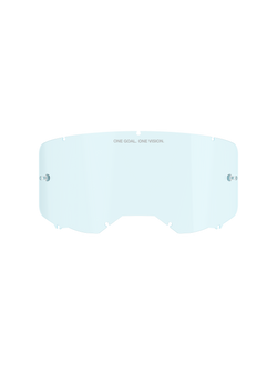 Alpinestars Vision 8-5-3 Smoke Lens, Goggle Replacement Lens, Light Blue semi-transparent tint, polycarbonate construction, curved design with ONE GOAL ONE VISION text, attachment points for tear-offs