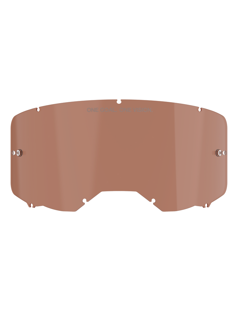 Alpinestars Vision 8-5-3 Goggle Lens, Copper Rose tint, replacement motocross goggle lens featuring "ONE GOAL. ONE VISION." text, curved polycarbonate design with tear-off pins for off-road racing