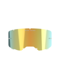 Alpinestars Vision 8-5-3 spegellins, tillbehör till motocrossglasögon, spegelguld, reflekterande metallisk yta med texten "ONE GOAL. ONE VISION.", integrerade tear-off-fästen, sju-punkts nyckelhålslåsning, högklar polykarbonat för terrängkörning
